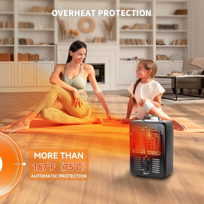 BEYOND HEAT Milkhouse Space Heater, 1300W/1500W Electric Heater with Thermostat, 3 Heat Settings, Safe and Quiet Heater for Garage Workshop Warehouse, Black 2-Pack - Image 5